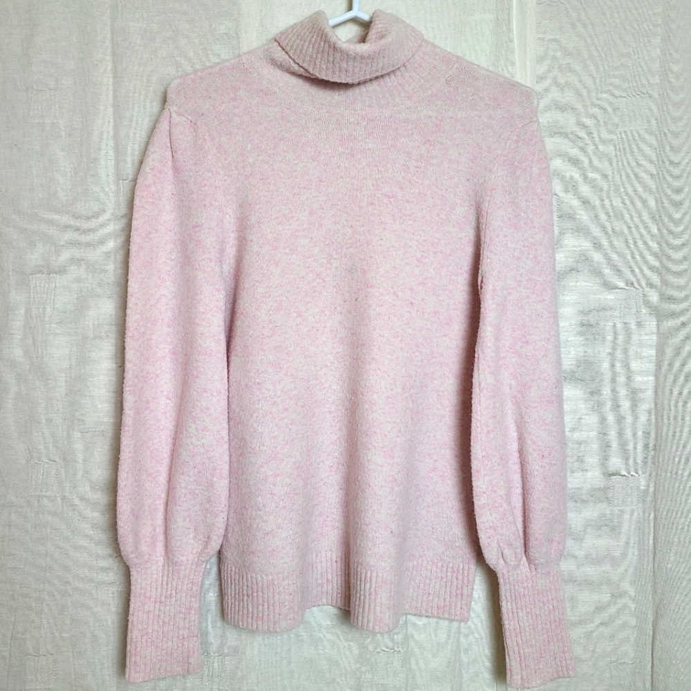 J. Crew Factory Women's S Turtleneck Sweater Pink Puff Sleeves Wool Blend